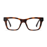 Square tortoise frames with a glossy finish and clear lenses.