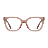 Square shiny pink frames with clear lenses.
