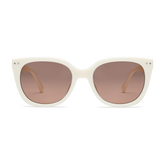 Square sunglasses with a shiny bone coloured frame and brown tinted lenses.