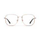 Square rose gold frames with a shiny finish and clear lenses.