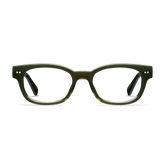 KT01PSFG10, KT01PSFG15, KT01PSFG20, KT01PSFG25, KT01PSFG30 - Rectangular shiny forest green eyeglass frames with clear lenses.