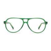 Shiny green aviator glasses with clear lenses.