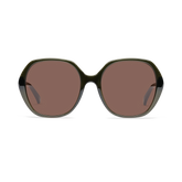 Rounded square sunglasses with a shiny dark green frame and brown tinted lenses.
