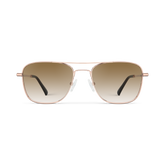 Shiny rose gold aviator-style eyeglasses with a double bridge and brown gradient tinted lenses.