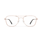 Shiny rose gold aviator-style eyeglasses with a double bridge and clear lenses.