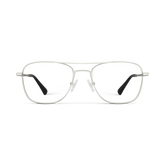 Silver aviator-style eyeglasses with a double bridge and clear lenses.