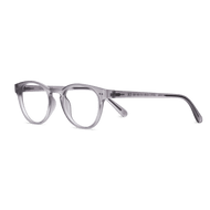 
Round translucent gray glasses with clear lenses.