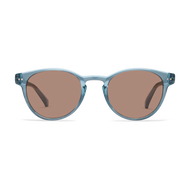 
Round shiny aqua frames with brown tinted lenses.