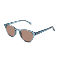 
Round shiny aqua frames with brown tinted lenses.