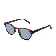 
Round tortoise sunglasses with a glossy finish and blue grey tinted lenses.