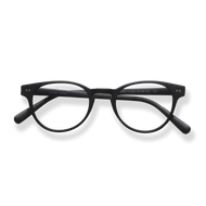 
Black round-frame reading glasses with a keyhole bridge and tapered temples.