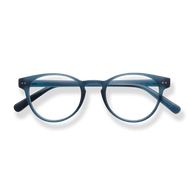
Blue round-frame eyeglasses with clear lenses and matching temples.