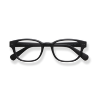 
Black rectangular eyeglasses with rounded lenses and subtle silver accents.