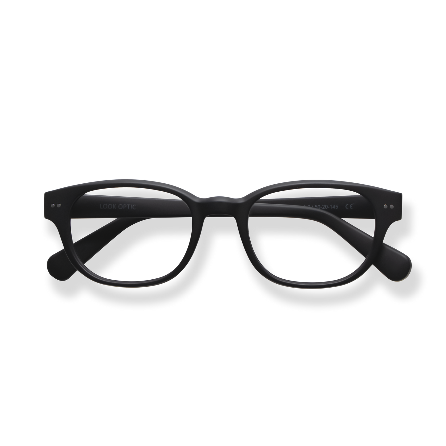 
Black rectangular eyeglasses with rounded lenses and subtle silver accents.