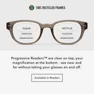 BO20PSSM10, BO20PSSM15, BO20PSSM20, BO20PSSM25, BO20PSSM30 - Rectangular glasses with shiny translucent smoke coloured frames and clear lenses.