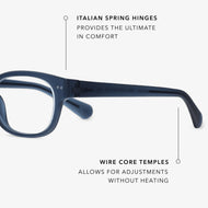 BO20PNAV10, BO20PNAV15, BO20PNAV20, BO20PNAV25, BO20PNAV30 - Rectangular glasses with glossy navy frames and clear lenses.