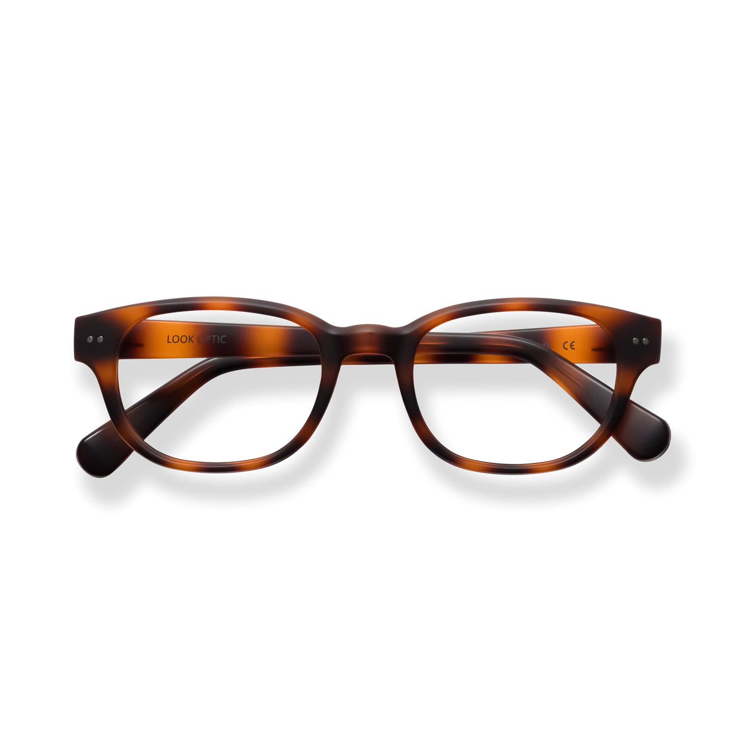 
Tortoiseshell rectangular reading glasses with amber lenses and dark gradient temples.