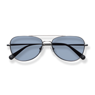 
Silver aviator sunglasses photographed flat from above.