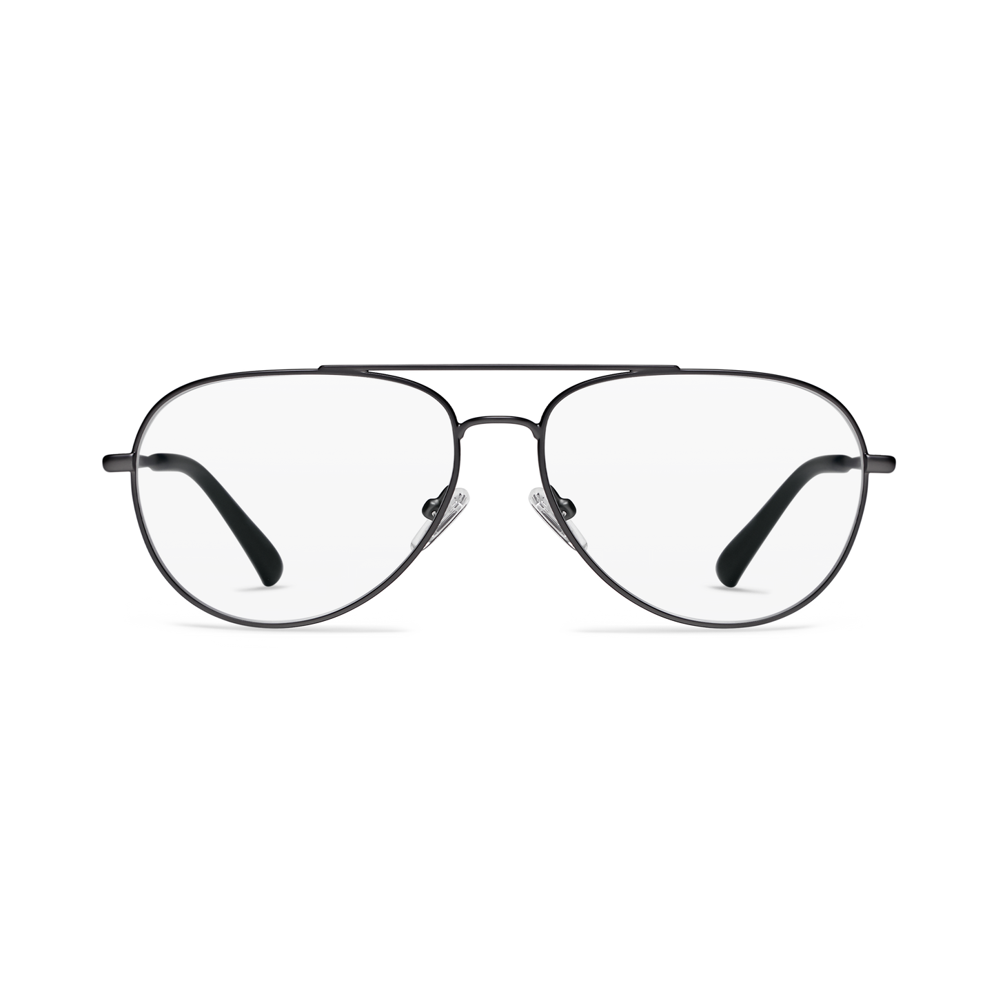 
Aviator glasses with a gunmetal finish and lightly tinted lenses.