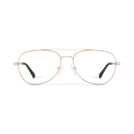 
Shiny rose gold aviator frames with clear lenses, shown from the front.