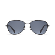 
Aviator sunglasses with a gunmetal frame and dark gray tinted lenses.