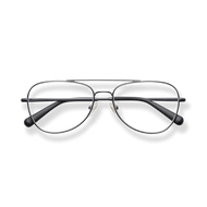 
Black metal aviator eyeglasses with double bridge and rounded rectangular lenses.