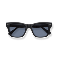 
Black rectangular sunglasses with dark blue lenses.
