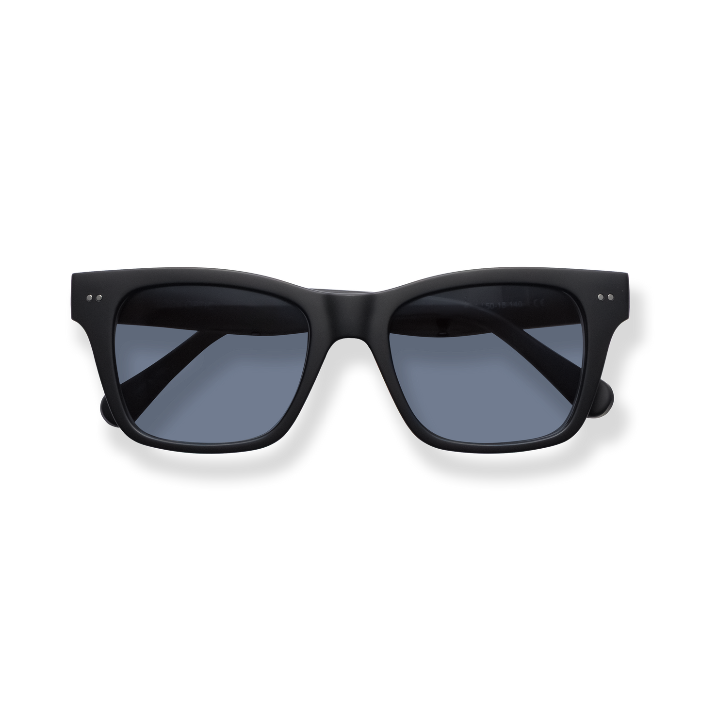 
Black rectangular sunglasses with dark blue lenses.