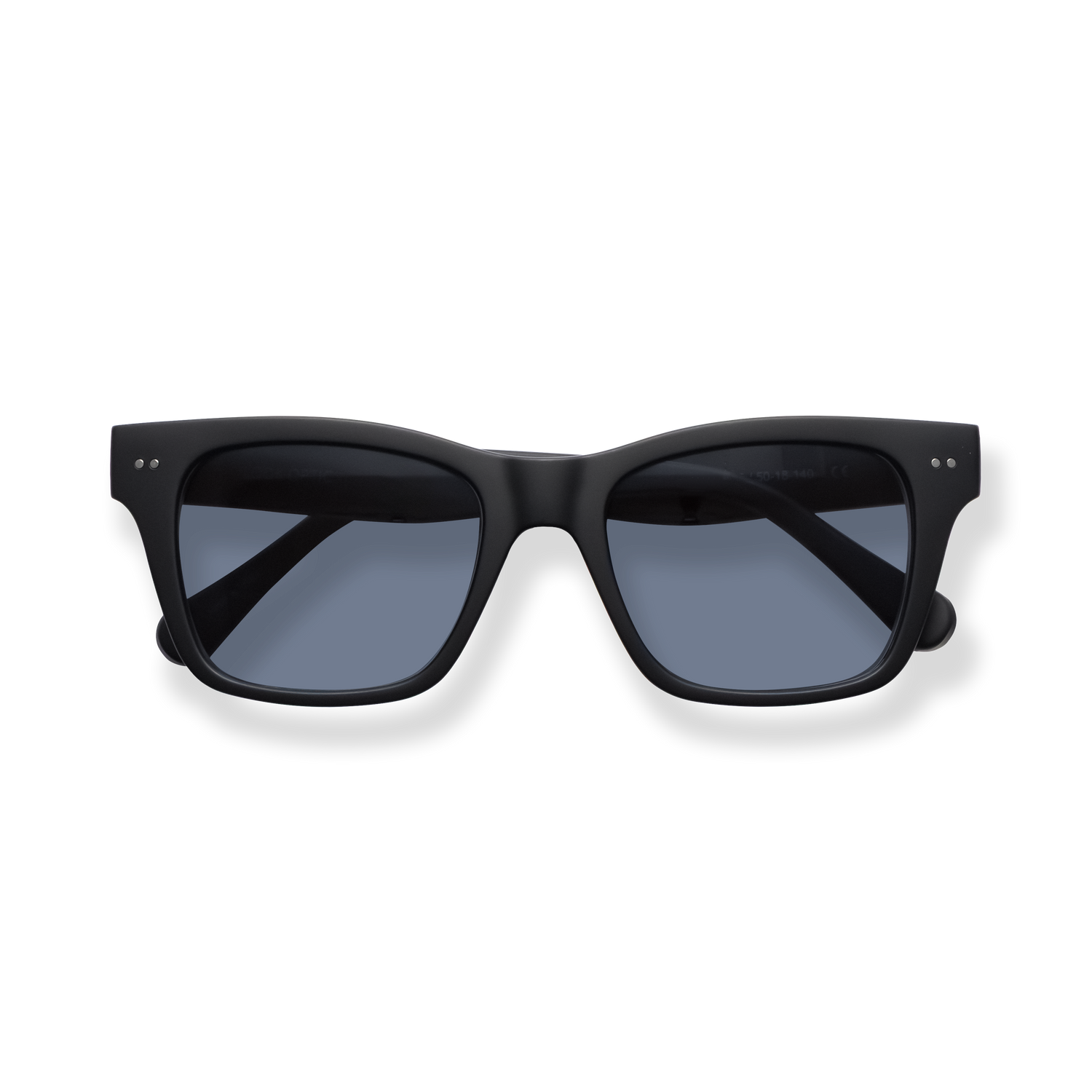 
Black rectangular sunglasses with dark blue lenses.