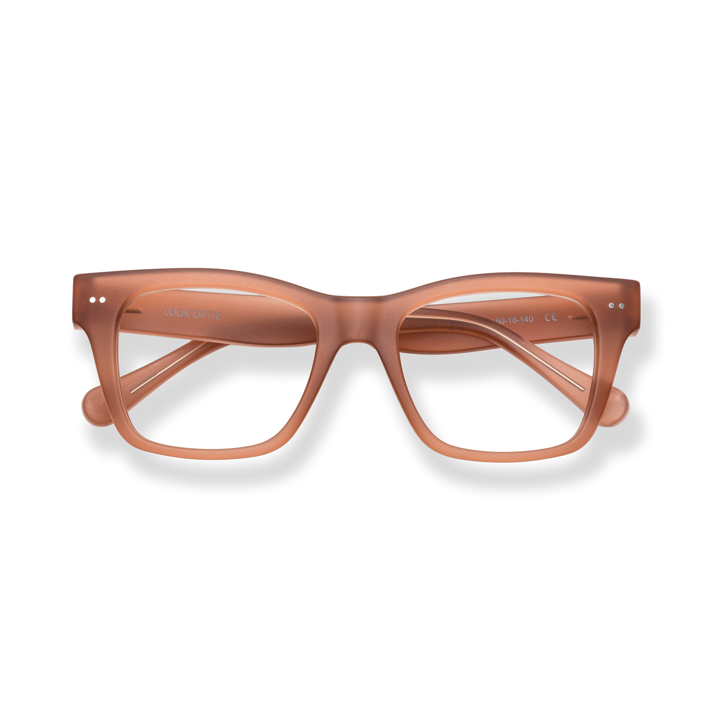 
Brown rectangular reading glasses with clear lenses and a classic full-rim frame.