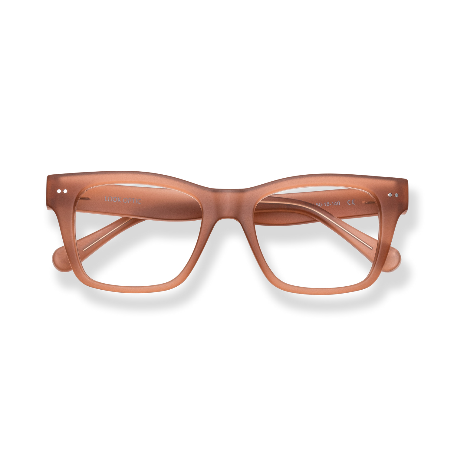 
Brown rectangular reading glasses with clear lenses and a classic full-rim frame.