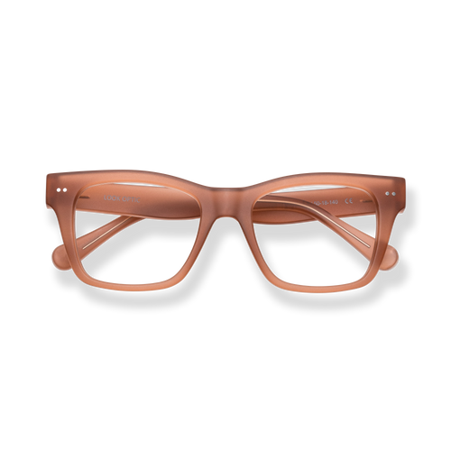 
Brown rectangular reading glasses with clear lenses and a classic full-rim frame.