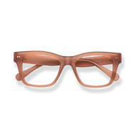 
Brown rectangular reading glasses with clear lenses and a classic full-rim frame.