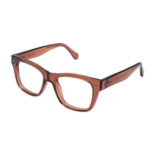 CO70PSCI10, CO70PSCI15, CO70PSCI20, CO70PSCI25, CO70PSCI30 - Shiny cinnamon rectangle frames with clear lenses.