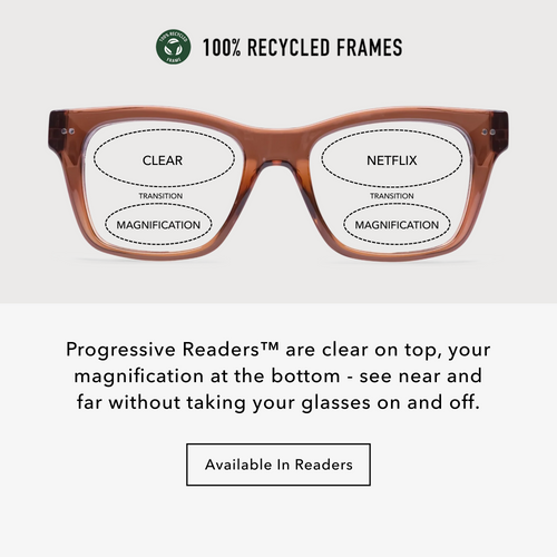 CO70PSCI10, CO70PSCI15, CO70PSCI20, CO70PSCI25, CO70PSCI30 - Rectangle glasses with a shiny cinnamon brown frame and clear lenses.
