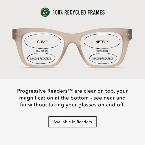 CO70PTPE10, CO70PTPE15, CO70PTPE20, CO70PTPE25, CO70PTPE30 - Taupe rectangular frames with a translucent finish and clear lenses.