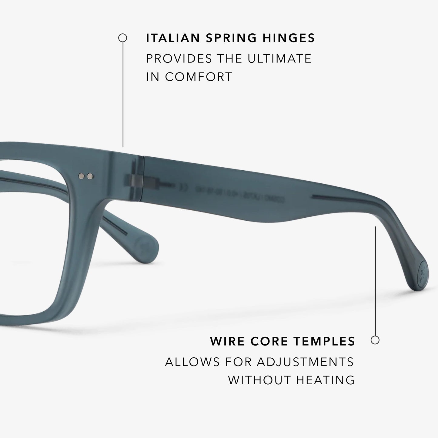 
Square blue translucent eyeglass frames with clear lenses.