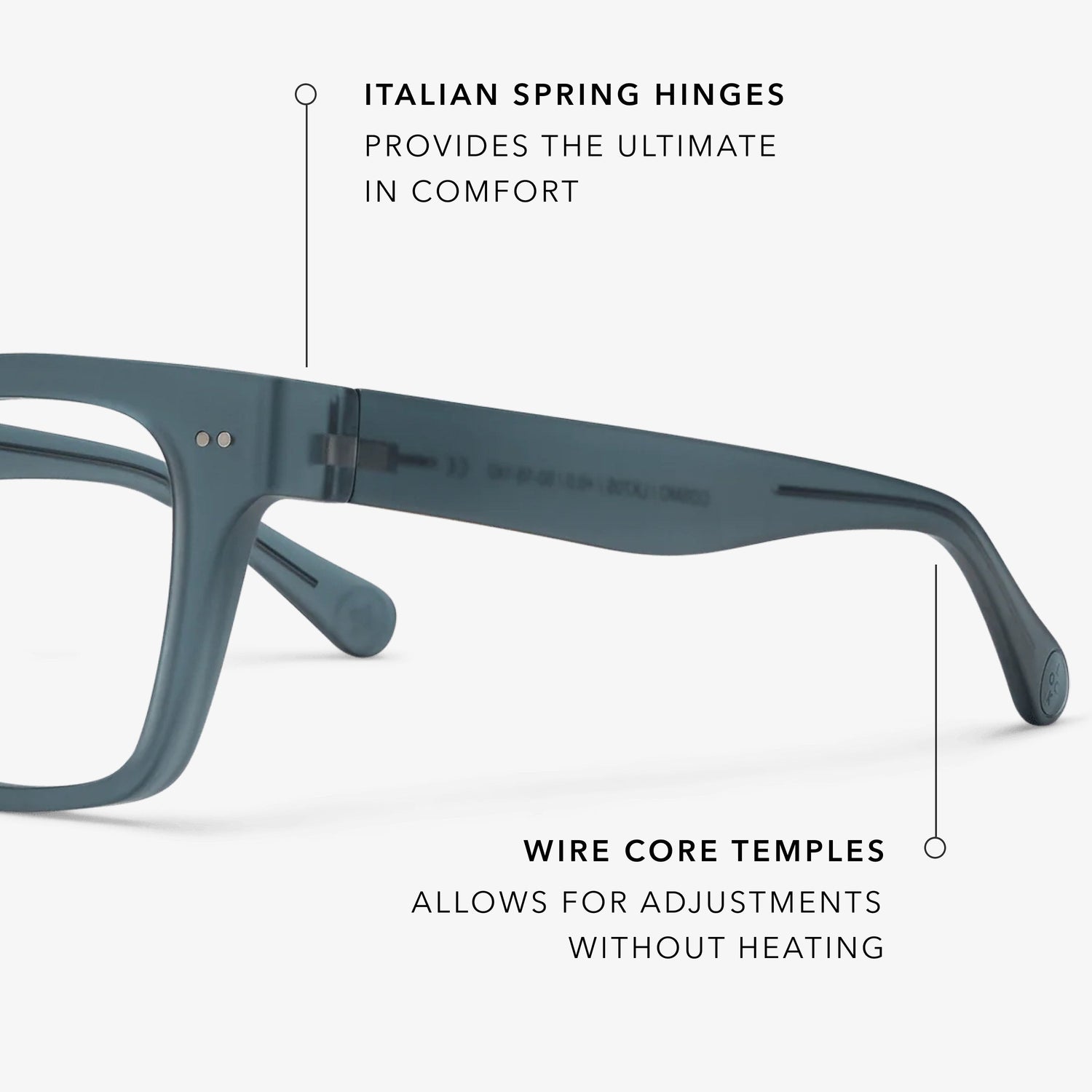 
Square blue translucent eyeglass frames with clear lenses.