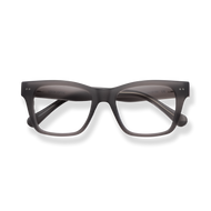 
Dark gray rectangular eyeglasses with clear lenses and rounded temple tips.