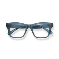 
Blue-gray rectangular eyeglasses with clear lenses and subtle metal accents.