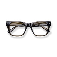 
Black rectangular reading glasses with clear lenses and tortoiseshell temple arms.