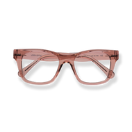 
Rose gold translucent square-frame glasses with double bridge and tortoiseshell-style temple detailing.