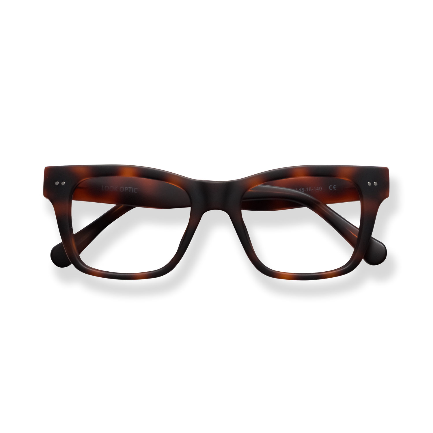 
Tortoiseshell rectangular reading glasses with dark brown lenses and a thick acetate frame.