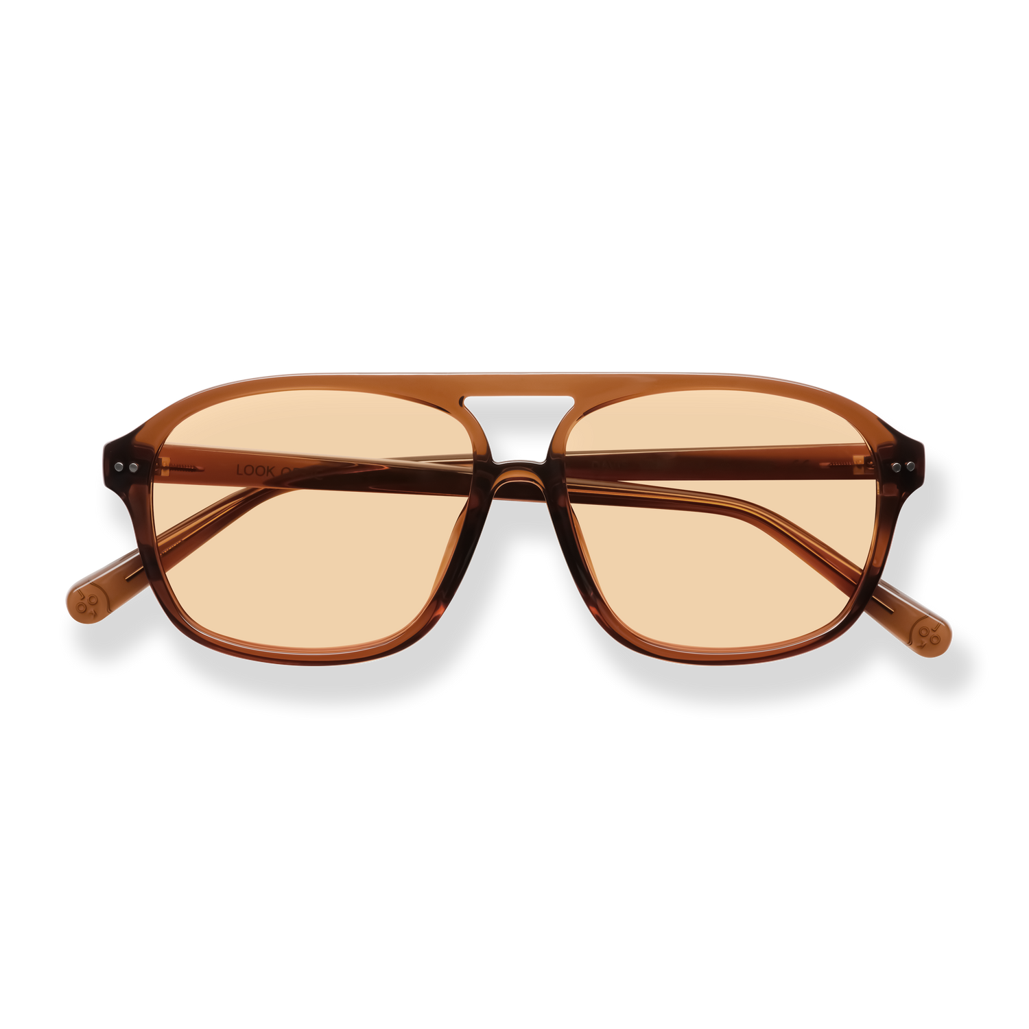 
Brown tortoiseshell sunglasses with amber lenses and a double bridge.