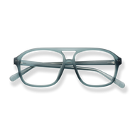 
Gray rectangular eyeglasses with a double bridge and clear nose pads.
