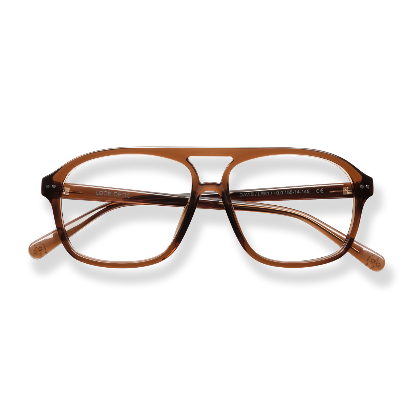 
Tortoiseshell rectangular eyeglasses with a double bridge and brown temple arms.