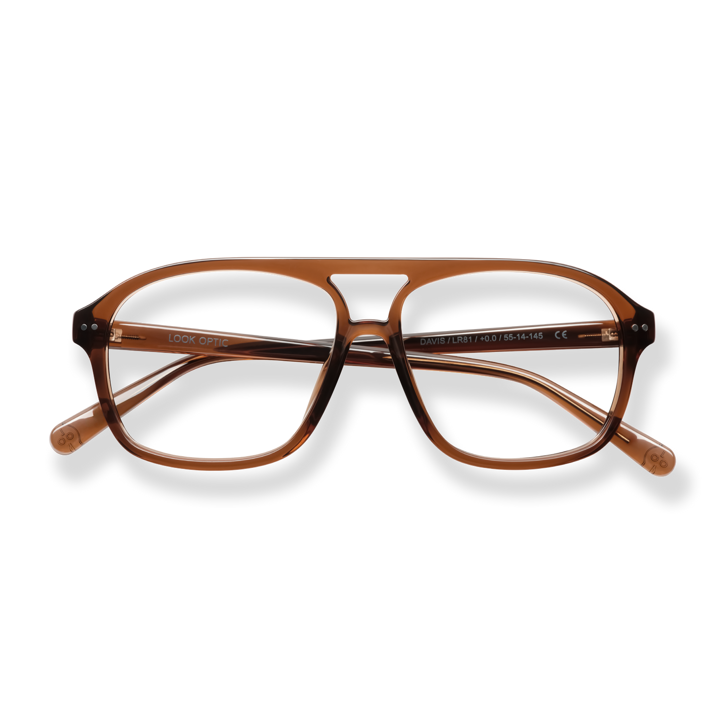 
Tortoiseshell rectangular eyeglasses with a double bridge and brown temple arms.