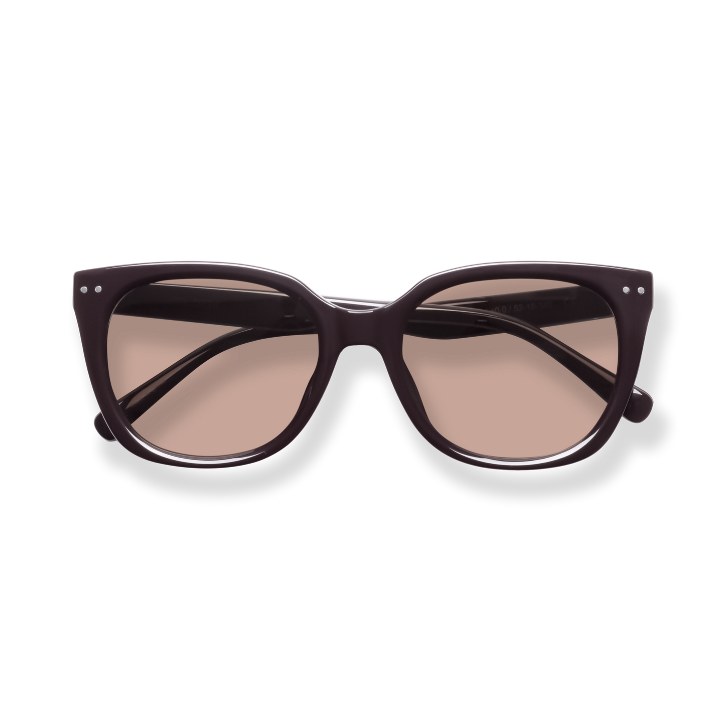 
Dark tortoiseshell cat-eye sunglasses with brown gradient lenses and silver stud details.