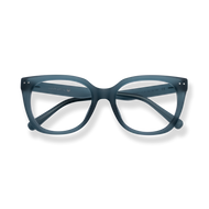 
Dark blue cat-eye eyeglasses with rounded lenses and silver stud details.
