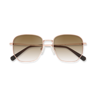 
Rose gold square sunglasses with gradient brown lenses and dark tortoiseshell temple tips.
